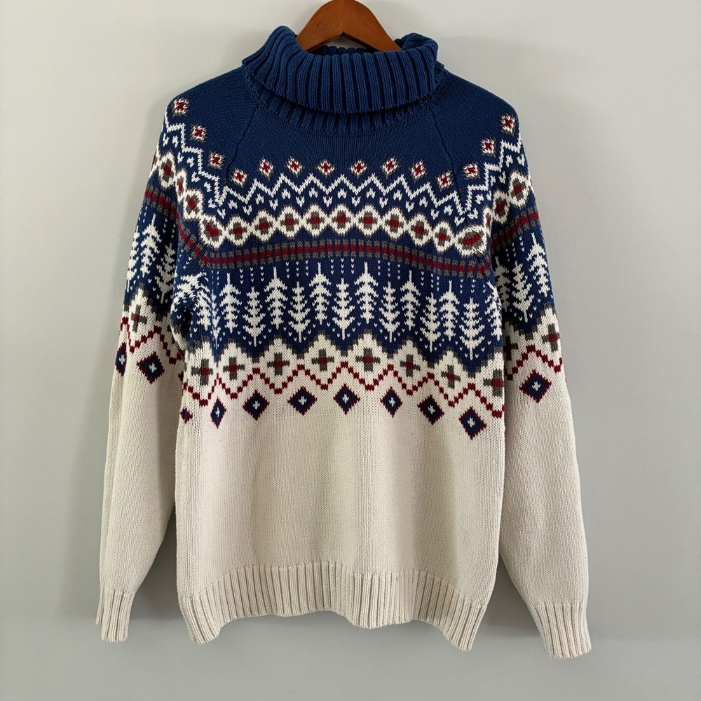 Alp N Rock Sweater M FairIsle Org Cotton Knit Gorp Alpine Retro Ski Cabin Nordic